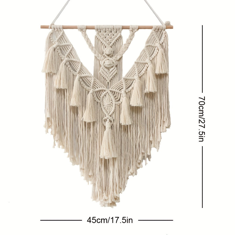 Bohemian Macrame Wall Hanging – Handcrafted Woven Tapestry with Tassels and Fringe, Boho Wall Art Decor for Bedroom