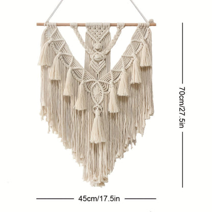 Bohemian Macrame Wall Hanging – Handcrafted Woven Tapestry with Tassels and Fringe, Boho Wall Art Decor for Bedroom