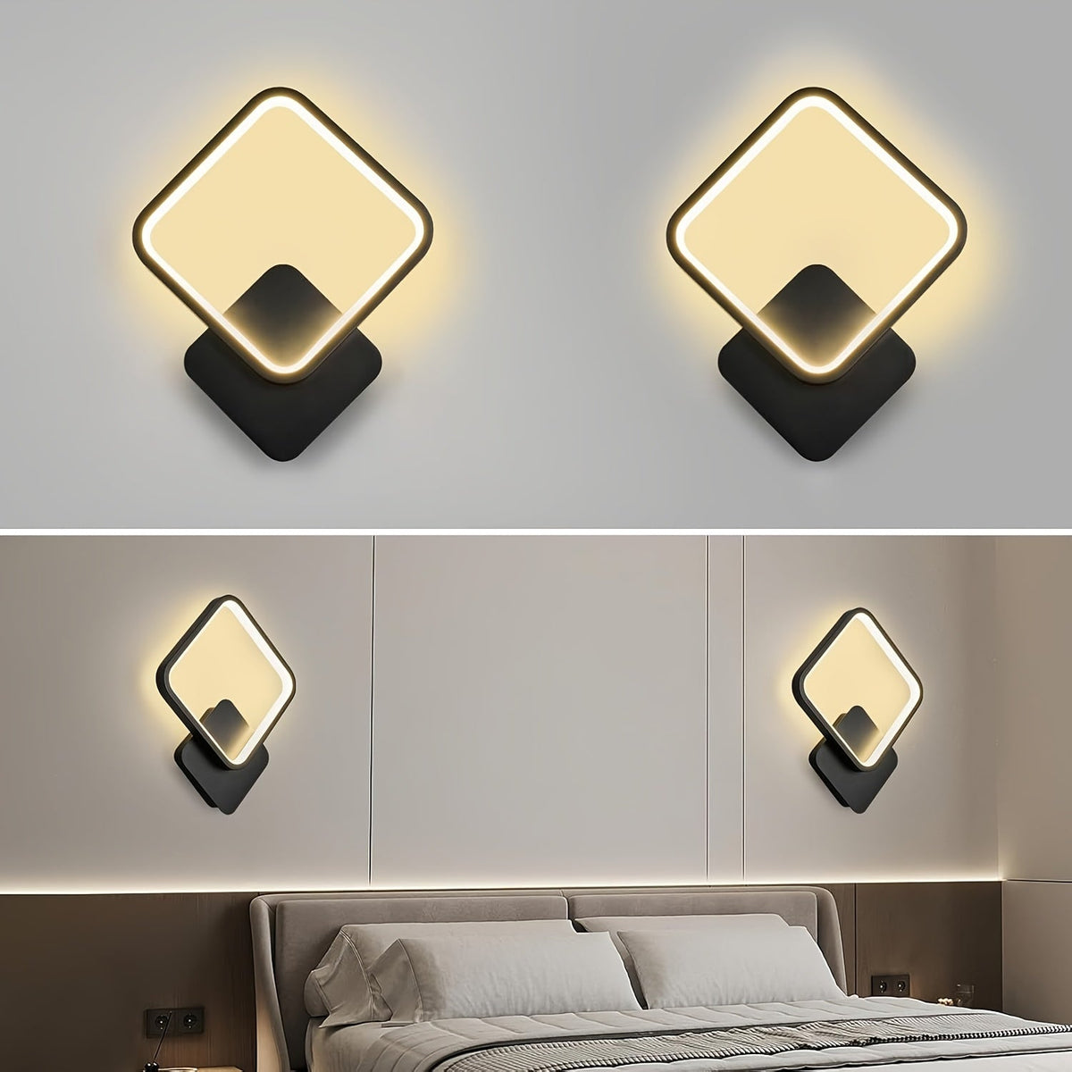 Modern Square LED Wall Lamp – Minimalist Geometric Wall Light with 3-Tone Dimming 3000K to 6000K in White or Black