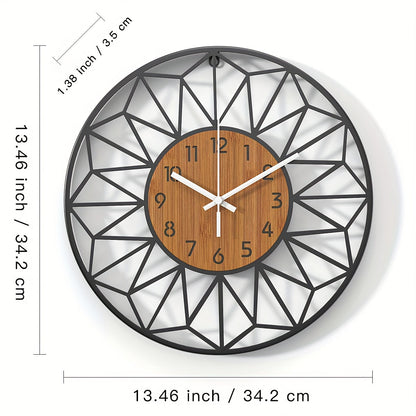 Modern Black Metal & Wood-Grain Wall Clock – Silent Non-Ticking Round Clock in 30, 34 or 40 cm for Living Room & Office