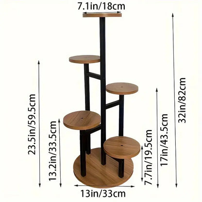 Verdura 6-Tier Round Wooden Plant Stand – Multi-Level Solid Wood Flower Display Rack for Indoor & Outdoor Garden