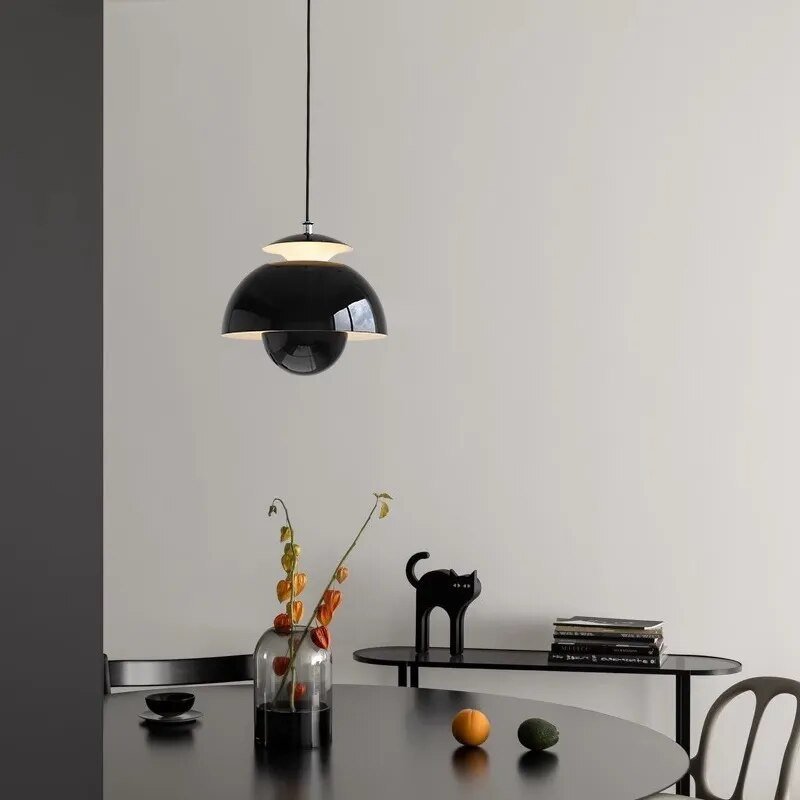 Scandinavian Flower Bud LED Pendant Light – Modern Nordic Hanging Lamp in Black, White, Green or Orange for Kitchen & Dining