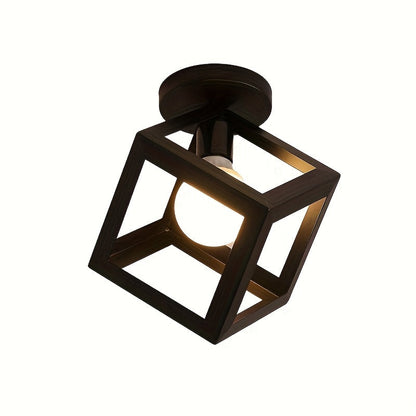 Modern Geometric Open Cube Ceiling Light – Industrial Metal Semi-Flush Mount Fixture for Living Room, Hallway & Office
