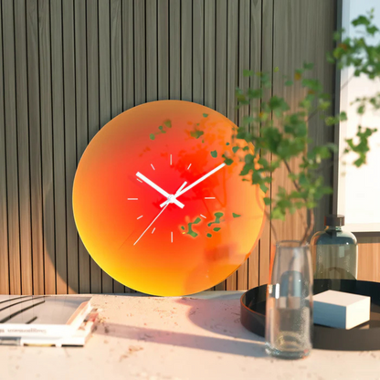 Sunset Gradient Glass Wall Clock – Silent Modern Tempered Glass Clock in Orange, Blue or Purple, With or Without Numbers