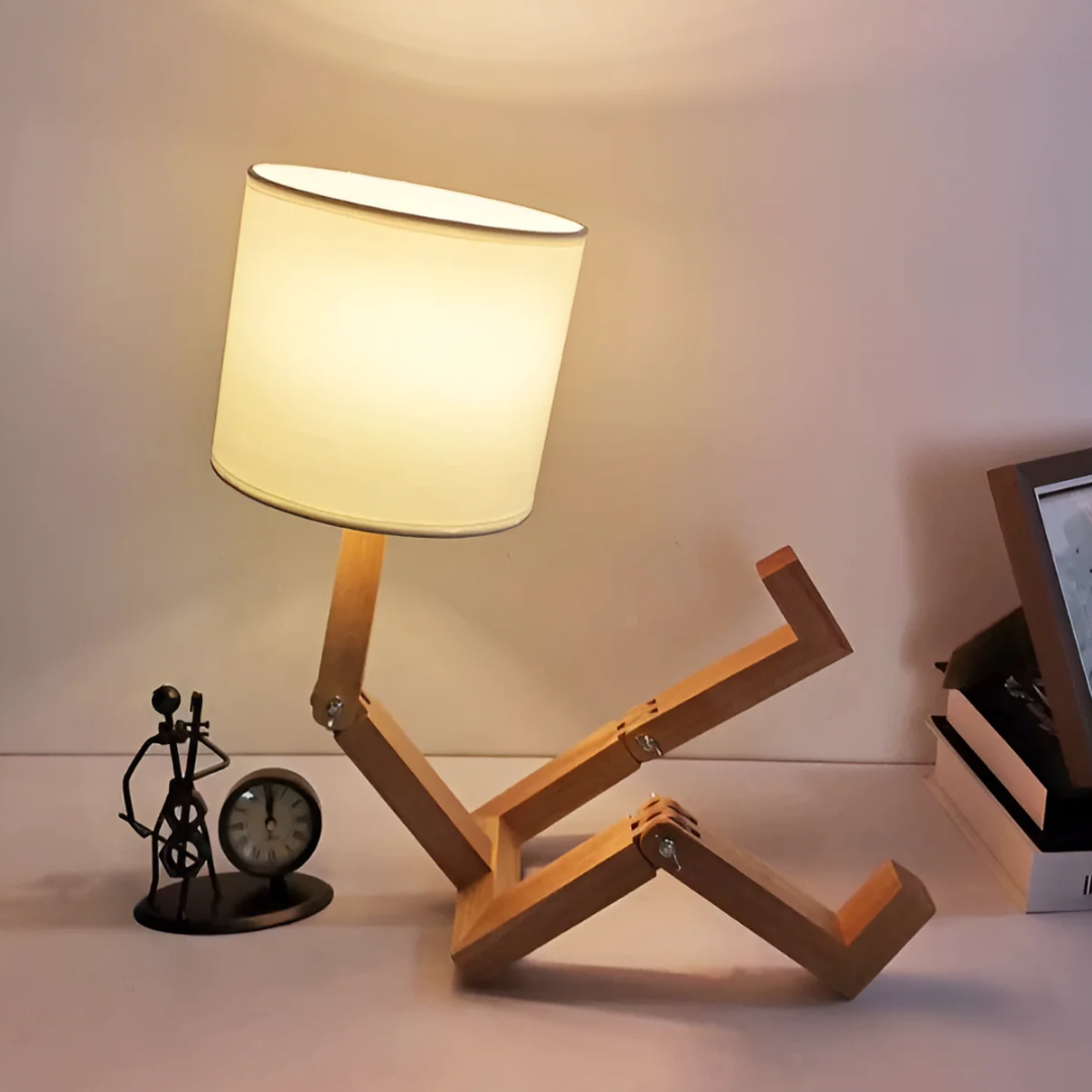 Rilna Flexible Wooden Figure Table Lamp – Adjustable Poseable Solid Wood Desk Lamp, Playful Decor Light for Kids & Adults