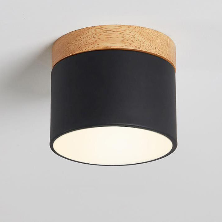 Scandinavian Macaron LED Ceiling Light with Wood Accent – Compact 7W 700 Lumen Flush Mount with 3-Color Light in 7 Colors