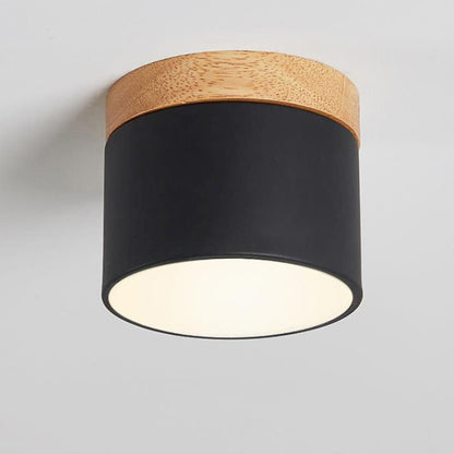 Scandinavian Macaron LED Ceiling Light with Wood Accent – Compact 7W 700 Lumen Flush Mount with 3-Color Light in 7 Colors