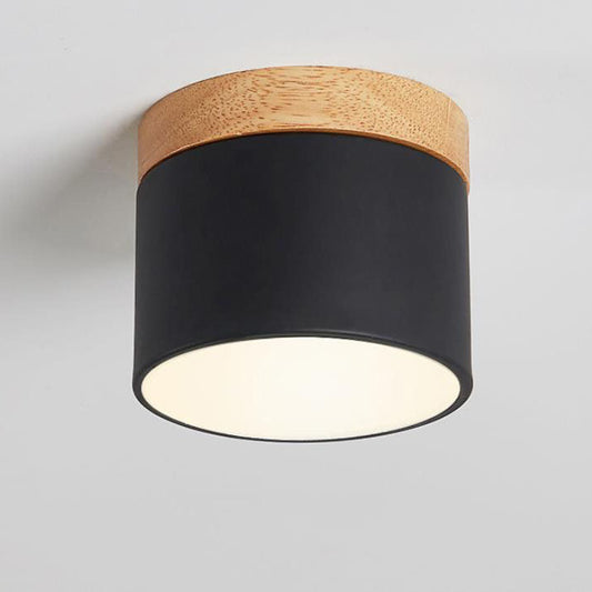Scandinavian Macaron LED Ceiling Light with Wood Accent – Compact 7W 700 Lumen Flush Mount with 3-Color Light in 7 Colors