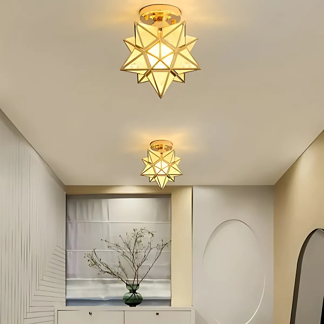 Xelio Star LED Ceiling Light – Geometric Star-Shaped Frosted Glass Fixture in Gold or Black for Bedroom, Hallway & Kids Room