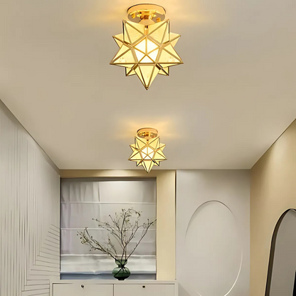 Xelio Star LED Ceiling Light – Geometric Star-Shaped Frosted Glass Fixture in Gold or Black for Bedroom, Hallway & Kids Room