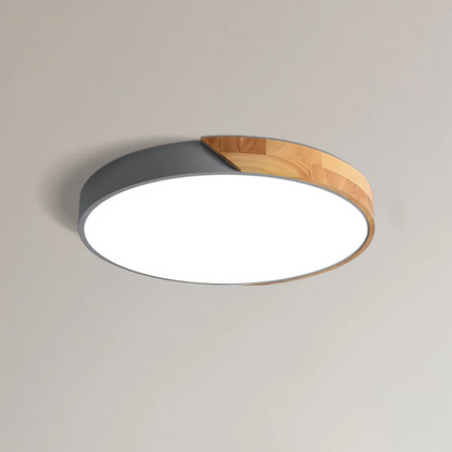 Modern Nordic LED Ceiling Light with Wood Accent – Flush Mount Dimmable Fixture for Bedroom, Living Room, Kitchen & Hallway