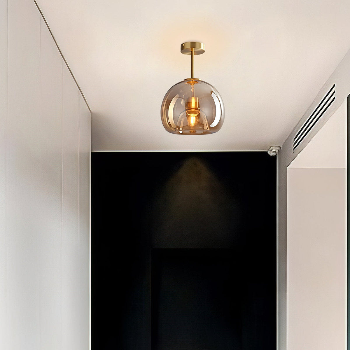 Vintage Amber Bubble Glass Ceiling Light – Retro Mid-Century Semi-Flush Lamp in Gold or Black for Hallway, Bedroom & Dining