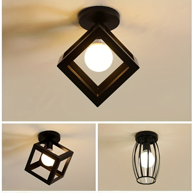 Modern Geometric Open Cube Ceiling Light – Industrial Metal Semi-Flush Mount Fixture for Living Room, Hallway & Office