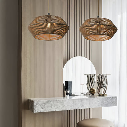 Handwoven Paper Rope Geometric Pendant Light Shade – 32 cm Modern Organic Woven Lampshade in Brown, White or Black
