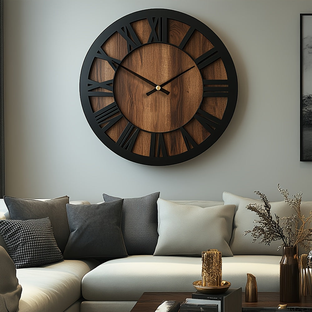 Vintage Wooden Roman Numeral Wall Clock – Large Silent Rustic Farmhouse Clock, 14, 16 or 18 Inch for Living Room & Kitchen