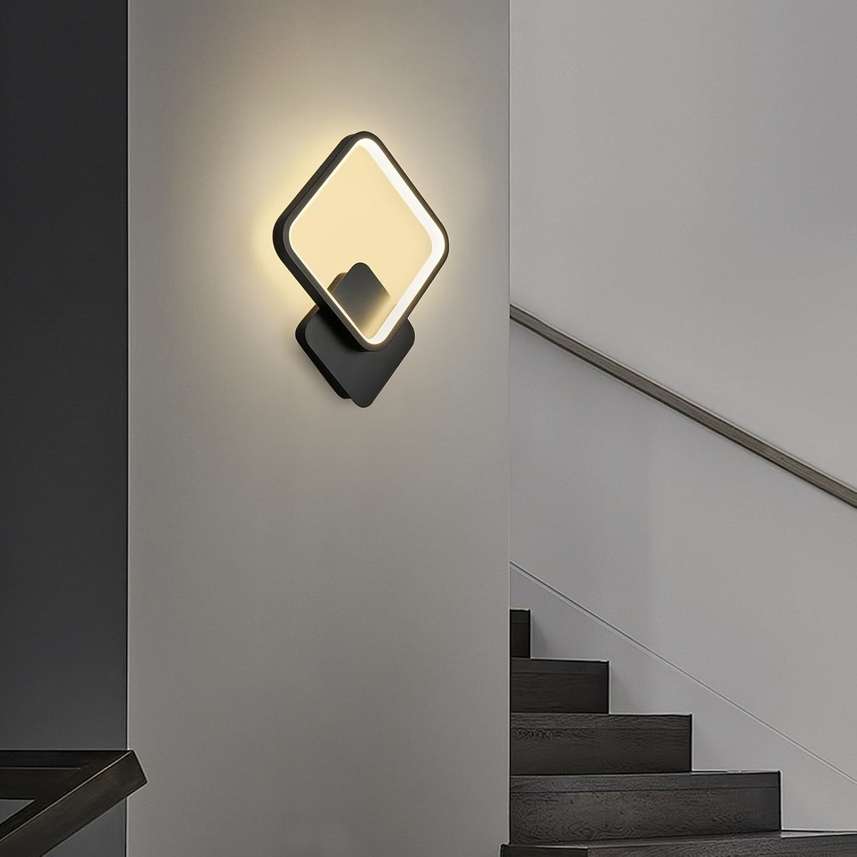 Modern Square LED Wall Lamp – Minimalist Geometric Wall Light with 3-Tone Dimming 3000K to 6000K in White or Black