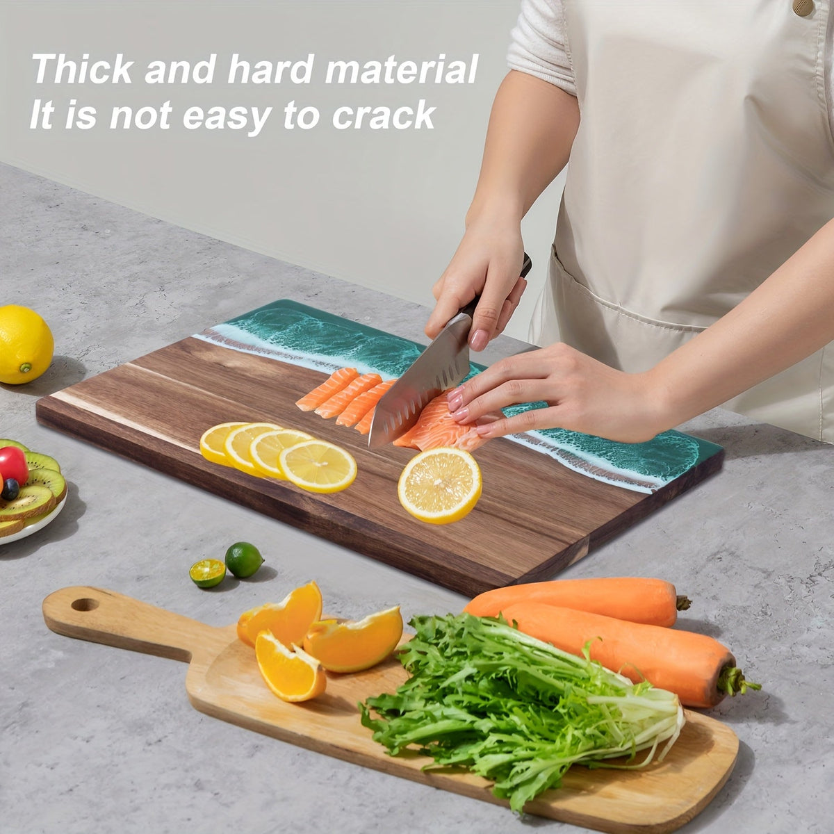 Ocean Wave Resin & Acacia Wood Cutting Board – Handcrafted Cheese, Charcuterie & Serving Board with River Resin Design