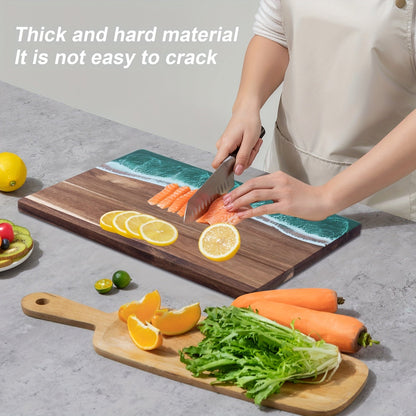 Ocean Wave Resin & Acacia Wood Cutting Board – Handcrafted Cheese, Charcuterie & Serving Board with River Resin Design