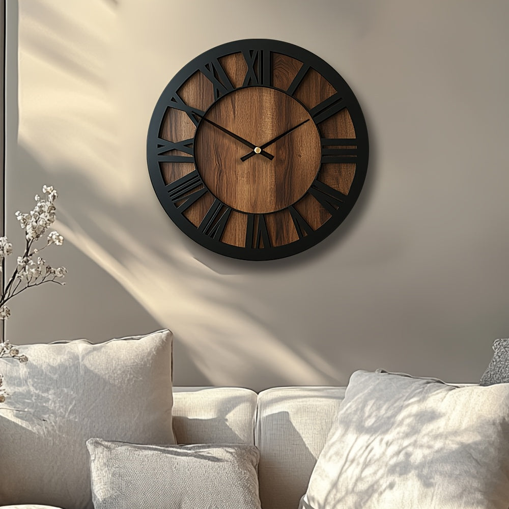 Vintage Wooden Roman Numeral Wall Clock – Large Silent Rustic Farmhouse Clock, 14, 16 or 18 Inch for Living Room & Kitchen