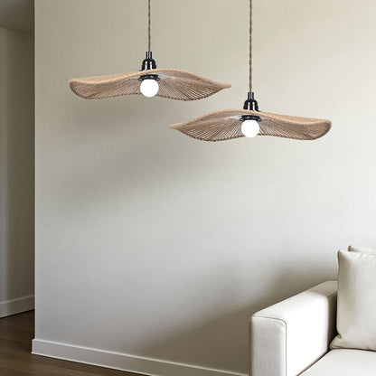 Handwoven Paper Rope Wave Pendant Light Shade – Sculptural Artistic Woven Lampshade in Khaki or Black for Dining Table