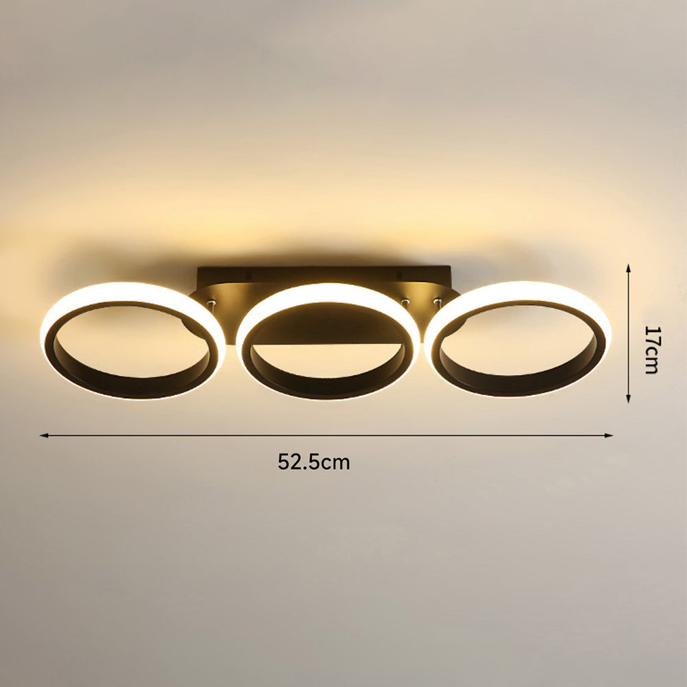 Halo Overlapping Ring LED Ceiling Light – Modern 2 or 3 Ring Flush Mount Fixture, Warm or Cool White for Living Room