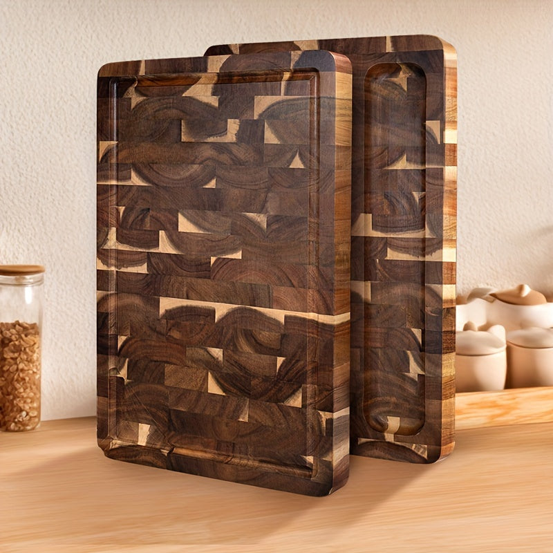 Premium End-Grain Acacia Wood Cutting Board – Knife-Friendly Solid Wood Chopping Block, Moisture-Resistant Kitchen Board