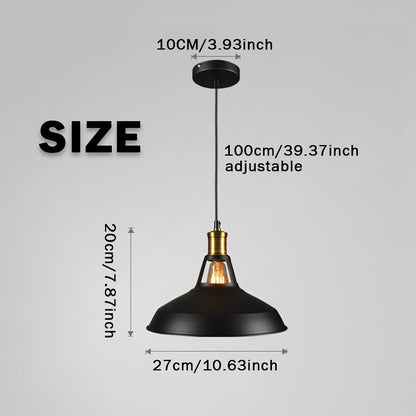 Industrial Metal Pendant Light – Retro Loft Matte Dome Hanging Lamp with Brass Accent, 100 cm Adjustable Cable, Black or White
