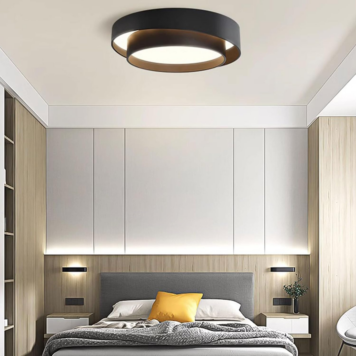 Modern Nordic Round LED Ceiling Light – Minimalist Flush Mount Fixture in Black or White, 40 to 60 cm for Living Room & Bedroom