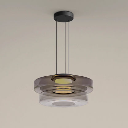 Bauhaus Layered Glass Pendant Lamp – Modern Amber, Green or Smoke Grey Hanging Light Fixture for Kitchen & Dining Room