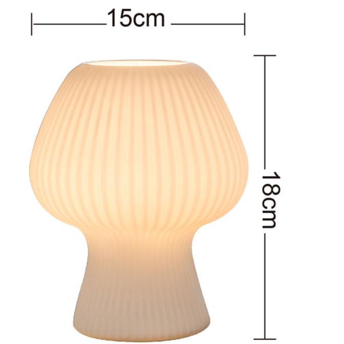 Vintage Ribbed Glass Mushroom Table Lamp – Dimmable Retro Bedside Lamp with Warm Glow for Bedroom, Desk & Reading Corner