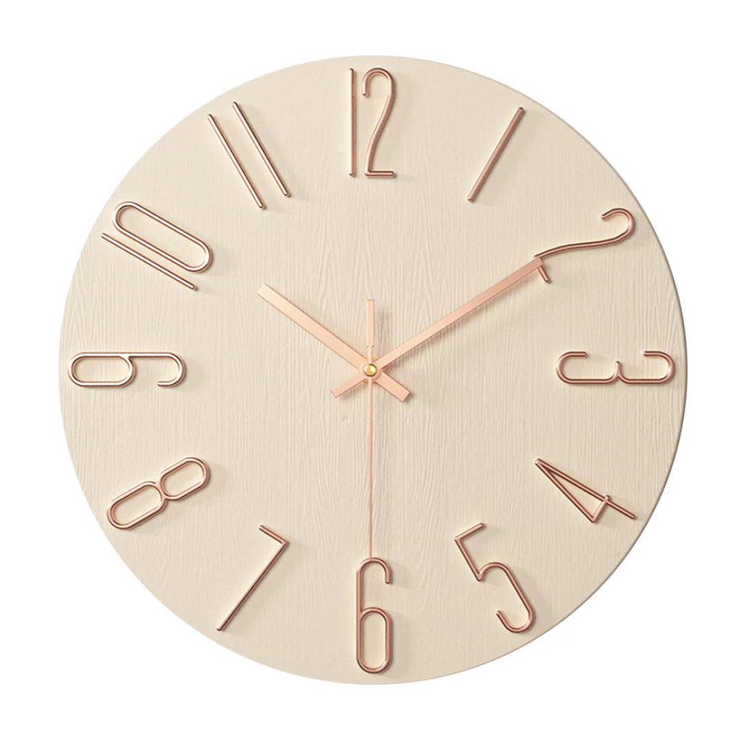 Elegant Modern Silent Wall Clock – Minimalist Pastel Clock with Gold Numerals, Non-Ticking Quartz for Living Room & Bedroom
