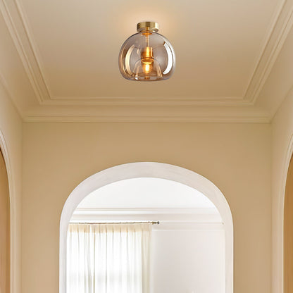 Vintage Amber Bubble Glass Ceiling Light – Retro Mid-Century Semi-Flush Lamp in Gold or Black for Hallway, Bedroom & Dining
