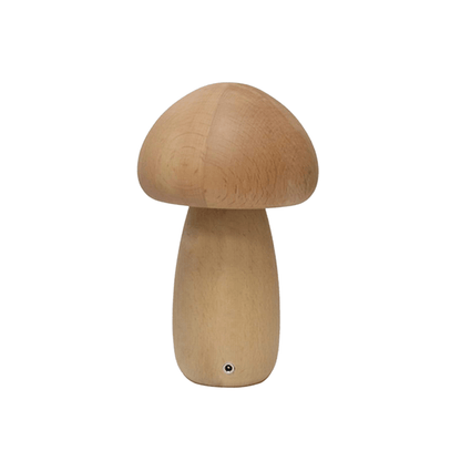 Portobello Natural Wood Mushroom Lamp – Rechargeable Touch-Dimmable Bedside Night Light, 6-8 Hour Battery, Walnut or Wood