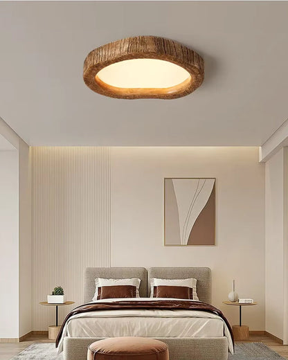 Le Halo Bois Wood-Effect LED Ceiling Light – Rustic Resin Flush Mount Lamp in S, M or L for Bedroom, Living Room & Hallway