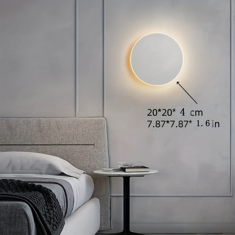 Minimalist Round LED Wall Light – Sleek Nordic 20 cm Warm White Wall Sconce in Black, White or Grey for Hallway & Stairs
