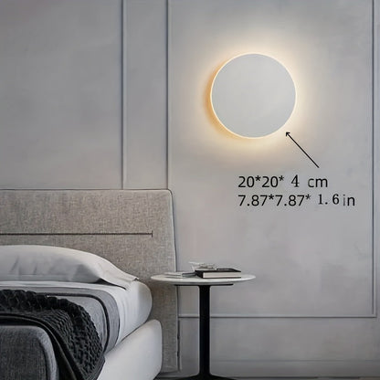 Minimalist Round LED Wall Light – Sleek Nordic 20 cm Warm White Wall Sconce in Black, White or Grey for Hallway & Stairs