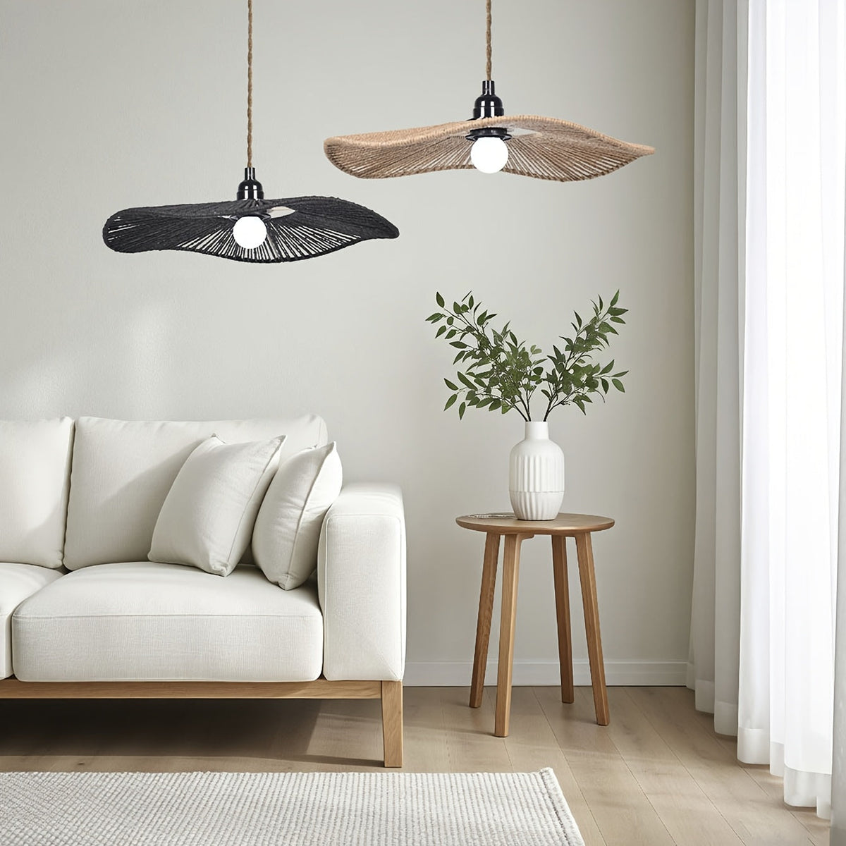 Handwoven Paper Rope Wave Pendant Light Shade – Sculptural Artistic Woven Lampshade in Khaki or Black for Dining Table