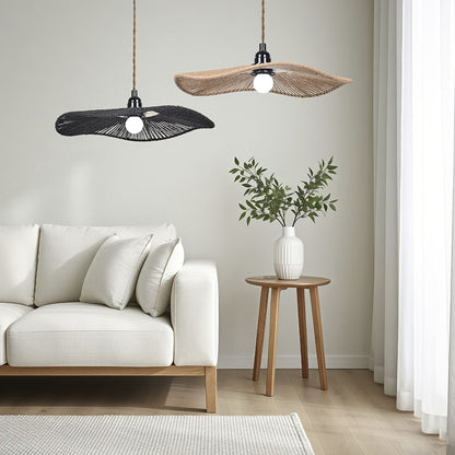 Handwoven Paper Rope Wave Pendant Light Shade – Sculptural Artistic Woven Lampshade in Khaki or Black for Dining Table