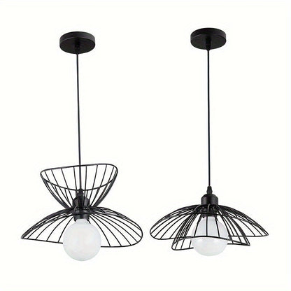 Retro Black Petal Pendant Light – Adjustable Industrial Open Metal Shade Hanging Lamp for Dining Table, Kitchen & Bar