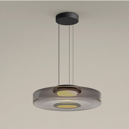 Bauhaus Layered Glass LED Pendant Light – 12W Warm White Tiered Hanging Fixture in Amber, Green or Smoke Grey, 6 Sizes