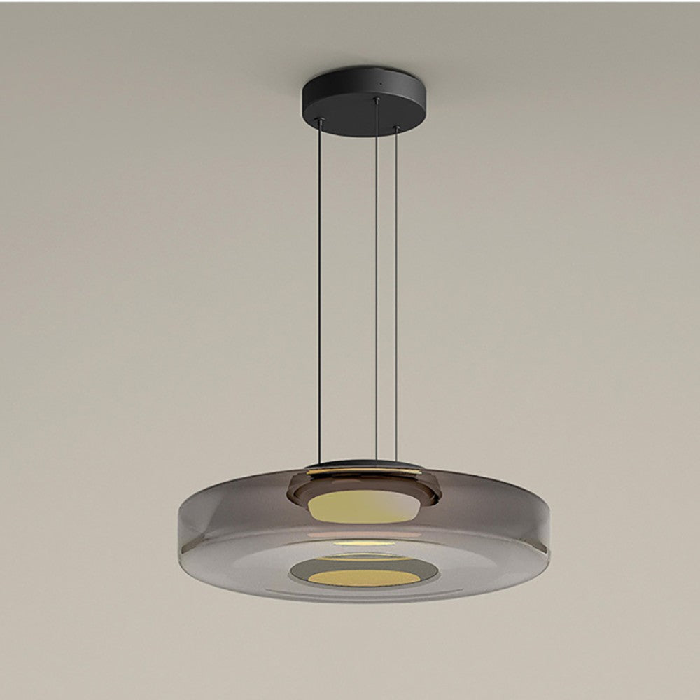 Bauhaus Layered Glass Pendant Lamp – Modern Amber, Green or Smoke Grey Hanging Light Fixture for Kitchen & Dining Room