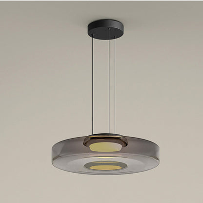 Bauhaus Layered Glass Pendant Lamp – Modern Amber, Green or Smoke Grey Hanging Light Fixture for Kitchen & Dining Room