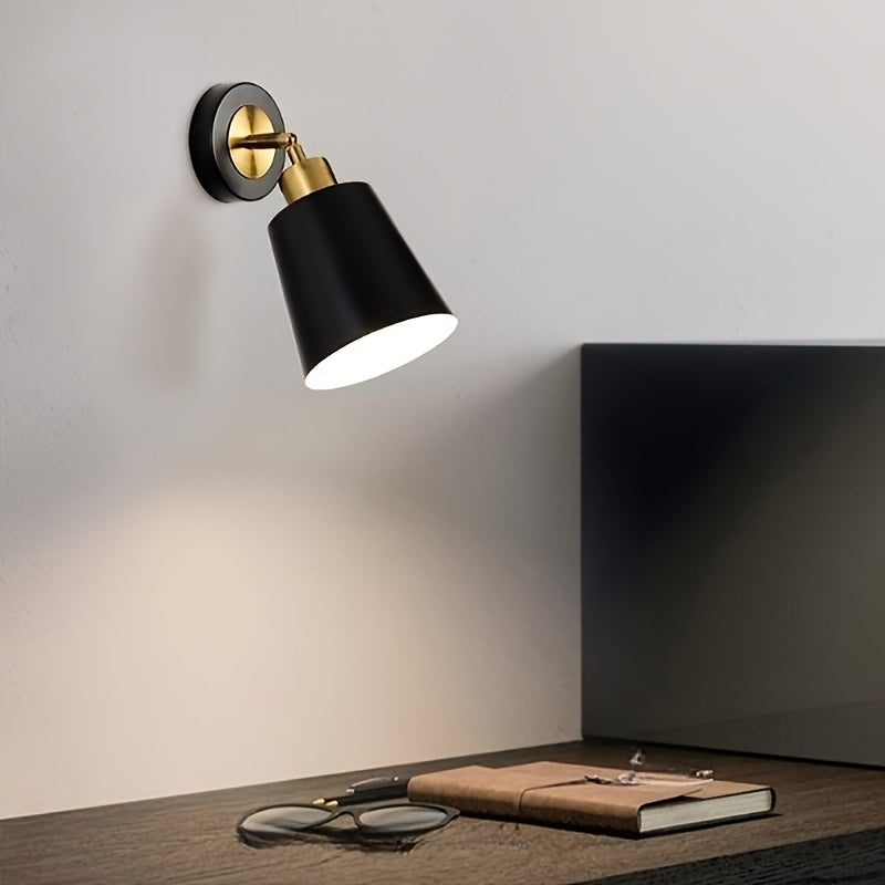 Modern Adjustable Metal Wall Sconce – Black or White with Polished Brass Accent, Focused Reading Light for Bedroom & Living Room