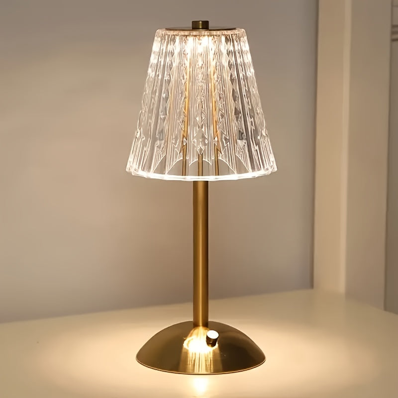 Elegant Crystal Touch Table Lamp – USB Rechargeable Cordless Faceted Shade Lamp with 3-Color Touch Dimming
