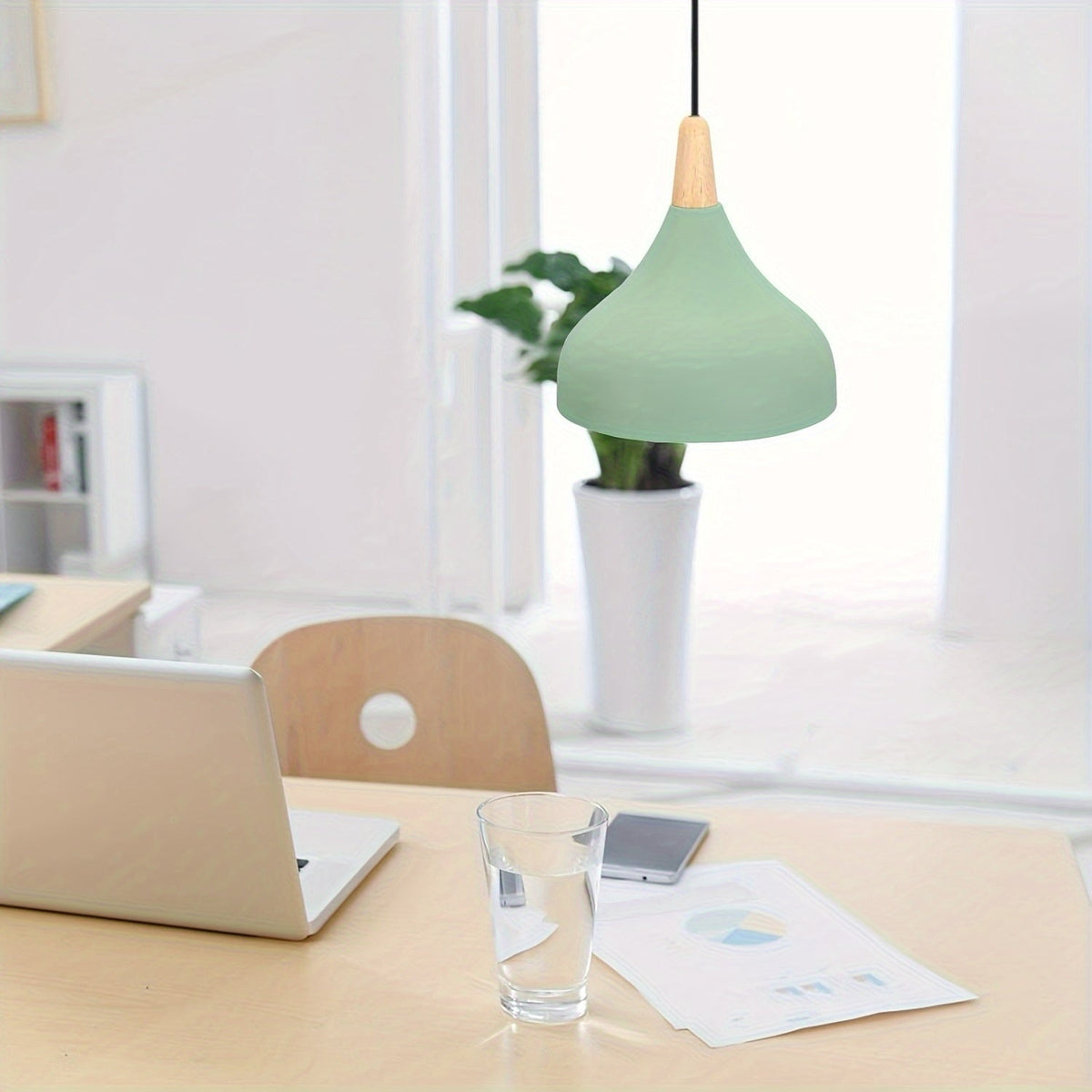 Modern Teardrop Metal & Wood Pendant Light – Scandinavian Hanging Lamp with 100 cm Adjustable Cord in 9 Colors