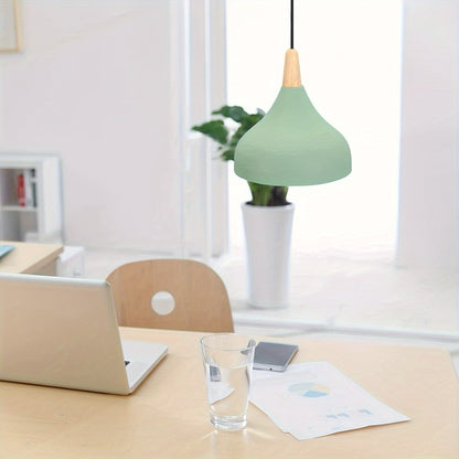 Modern Teardrop Metal & Wood Pendant Light – Scandinavian Hanging Lamp with 100 cm Adjustable Cord in 9 Colors