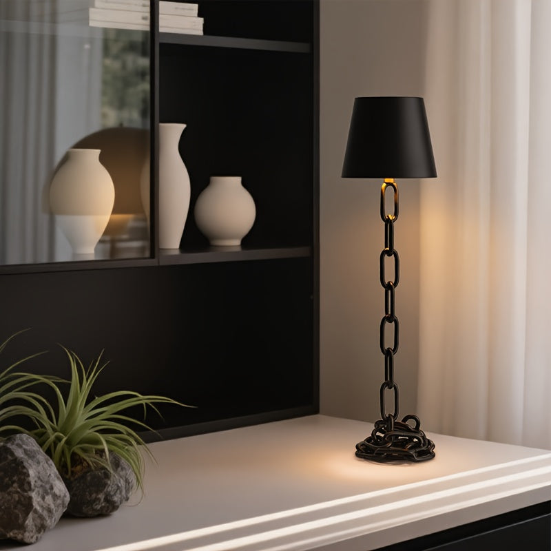 Modern Chain-Link Rechargeable Table Lamp – Sculptural Metal Chain Cordless Touch-Control LED Desk & Bedside Light