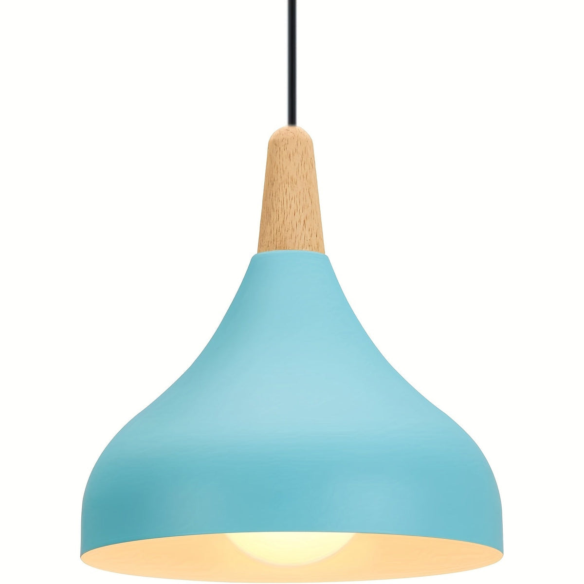 Modern Teardrop Metal & Wood Pendant Light – Scandinavian Hanging Lamp with 100 cm Adjustable Cord in 9 Colors