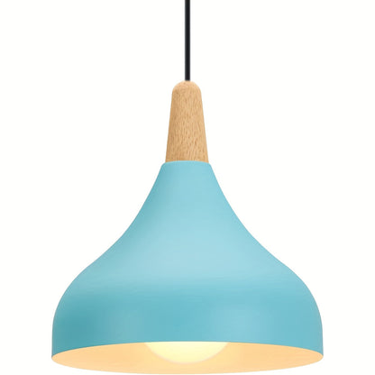 Modern Teardrop Metal & Wood Pendant Light – Scandinavian Hanging Lamp with 100 cm Adjustable Cord in 9 Colors