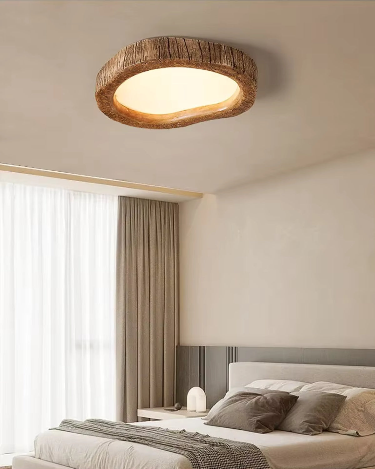 Le Halo Bois Wood-Effect LED Ceiling Light – Rustic Resin Flush Mount Lamp in S, M or L for Bedroom, Living Room & Hallway
